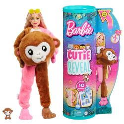 Papusile Barbie® Cutie Reveal™ Jungle Series ofera cea mai draguta experienta de unboxing cu 10 surprize Descoperiti un elefant fermecator un tigru indragibil un tucan stralucitor sau o maimuta obraznica apoi scoateti costumul de plus pentru a dezvalui o papusa Barbie® cu par lung si colorat Ce papusa vei dezvalui Fiecare papusa Barbie® vine cu forme stralucitoare pe fata Descopera mai multe surprize de deschis cum ar fi ochelari de soare o fusta sau pantaloni 