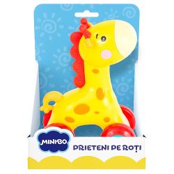 Jucarie pentru dentitie bebelusi Minibo - Girafa Pe Roti INT6153