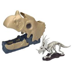 Acum iti poti construi propriul dinozaur terifiantul Styracosaurus Craniul sau infricosator poate fi folosit si ca o cutie de depozitare Deschideti capul si descoperiti toate bucatile de oase de dinozaur din interiorFoloseste piesele pentru a construi un model de Styracosaurus extrem de detaliat Acesta vine chiar si cu propria baza inclusiv oua de dinozaur Cand ati terminat puteti demonta statuia si puneti piesele inapoi in interiorul craniuluiSetul 