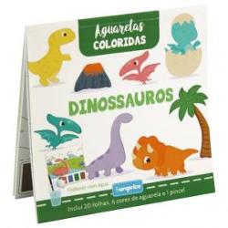 Carte de colorat cu acuarele Dinozauri contine 6 culori de acuarela 1 penson 20 de pagini