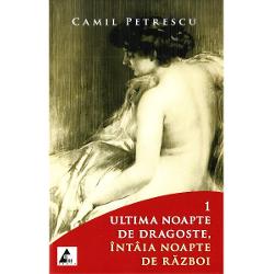 VOLUMUL I 176 pagini  VOLUMUL II 167 paginiLa aparitie in 1930 romanul lui Camil Petrescu Ultima noapte de dragoste intaia noapte de razboi a surprins critica prin caracterul lui aparent neunitar O poveste clasica de dragoste si un jurnal de razboi greu de legat intre ele Persoana intai a naratiunii nu parea suficienta pentru a fi citite impreuna si mai era ceva impresia nu chiar usor de formulat ca nici gelozia nici razboiul nu aveau infatisarea cunoscuta din alte 