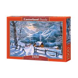 Pictura lui Abraham Hunter Snowy Morning într-un puzzle de 1500 de piesePoate fi o activitate comun&259; pentru to&539;i membrii familieiDimensiunile puzzle-ului Castorland rezolvat 68x47 cmAccesorii 1500 de piese de puzzle