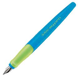 Stilou Herlitz MyPen plastic metal grip ergonomic pentru stangaci clip metalic cu design 1 patron cerneala inclus model albastru cu verde ambalat pe blister