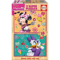 Puzzle-ul de copii cu motivul de poveste &351;oricelul Minnie &351;i r&259;&355;u&351;ca Daisy este o alegere potrivit&259; pentru fiecare feti&355;&259; de la vârsta de 4 ani Pachetul puzzle-ului Minnie Happy Helpers con&355;ine 2 imagini ambele con&355;in câte 16 piese de puzzle Ambele imagini dup&259; asamblare au dimensiunile 