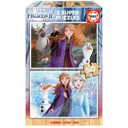 Puzzle din lemn pentru copii cu motivul fimului Frozen Regatul de ghea&539;&259; este o surpriz&259; frumoas&259; pentru fiecare copil de la vârsta de 5 ani Acest puzzle pentru copii include un set de dou&259; imagini cu prin&539;esele Elsa &537;i Anna iar cei mici se pot bucura &537;i de omul de z&259;pad&259; Olaf &537;i 