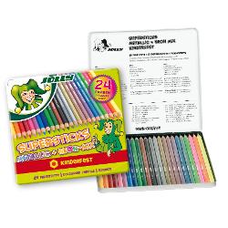 Creioane colorate JOLLY metalizate mix -24 culori in cutie metalica Contin 8 culori metalizate4 neon12 clasiceIdeale pentru cadou Calitate deosebita Ambalaj cutie metalica