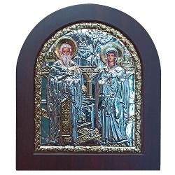 Icoana argintata Sfintii Ciprian si Iustina 11×13 cm Este ambalata intr-o cutie de cadou gata de a fi daruita 