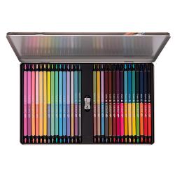 Set creioane colorate ambalate in cutie metalica cu un design atractiv si colorat Creioanele  sunt de calitate inalta cu mina moale rezistenta la apaCaracteristici30 de creioane bicolore6 creioane 12 culori metalizate12 creioane 24 culori clasice12 creioane 24 culori pastelcontine ascutitoaregrosimea minei este de 4 mm