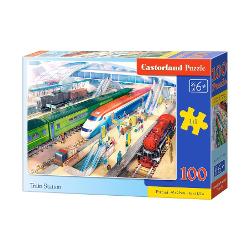 Puzzle de 100 de piese cu Train Station Dimensiuni cutie 325×225×5 cm Dimensiune puzzle 40×29 cm Recomandat pentru persoanele cu varste peste 6 ani