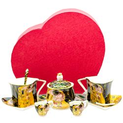 Set de ceramica pentru ceai sau cafea Gustav Klimt - Kiss 91 10 pieseSetul include 2 cani cu farfurioara si lingurite un recipient cu capac pentru zahar si 2 cescute pentru lapte
