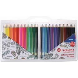 Creioane colorate 50 culori-pentru adulti-pentru colorarea &537;i relaxare-50 culori diferite-form&259; hexagonal&259; tradi&539;ional&259;-într-un ambalaj transparent cu mâner