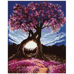 Set de pictura pe numere, panza bumbac pe rama lemn, 40x50 cm, Purple tree 1006