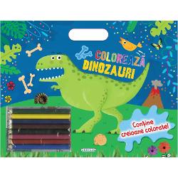 Coloreaza Dinozauri - carte de colorat cu creioane colorate