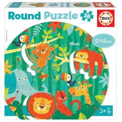 Puzzle rotund 28 piese The Jungle Puzzle-ul montat are diametrul de 48 cm Pentru cei cu varste de la 3 ani