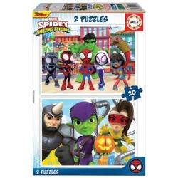 Puzzle 2x20 piese cu Spidey & His Amazing Friends Dimensiune puzzle asamblat 26 x 18 cm Pentru varste de peste 3 ani