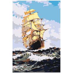 Set de pictura pe numere 40x60 cm - Corabie pe mare, panza pe rama de lemn 1052 Z218