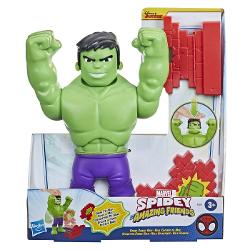 Simte PUTEREA cu figurina Hulk inspirata din serialul Paienjenelul Marvel si prietenii lui uimitori de pe canalul Disney Junior Expresiile faciale ale acestei figurine cu articulatii mobile de 25 de cm se schimba de la bucurie la manie cand o apasati pe cap Cand Hulk se infurie el trebuie sa-si descarce emotiile Figurina Hulk poate dobori accesoriul inclus un zid de caramizi Capul si bratele figurinei Hulk se misca astfel incat prescolarii pot sa-l plaseze in posturi de actiune 