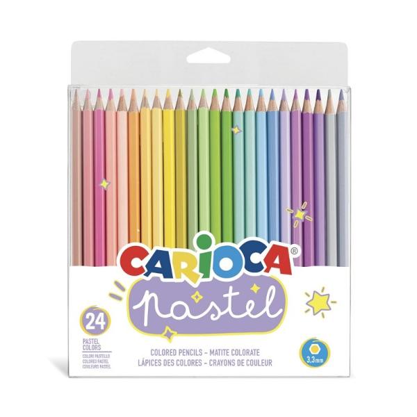 Aceste creioane colorate de la CARIOCA sunt perfecte pentru copiii creativi care iubesc sa deseneze si sa coloreze Setul include 24 de creioane colorate din lemn in culori pastel luminoase ideale pentru a da viata desenelorCorpul hexagonal al creioanelor face ca acestea sa fie confortabil de tinut in mana si usor de manevrat in timp ce scrierea moale a creioanelor permite o aplicare uniforma a culorilor Varful de Ø 33 mm este sigur si rezistent la rupere astfel ca 