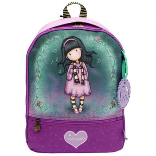 Gorjuss Rucksack Little Song The sweet Little Song artwork on this beautiful rucksack is sure to turn heads and make a Gorjuss fashion statement With a candy pink rich purple and ocean turquoise colour palette the bag is decorated with flowers and an adorable heart pattern The adjustable straps are detailed with iconic Gorjuss stripes to match the interior and with ample space inside to carry all of your essentials it is the perfect bag for everyday use The exterior has two further 