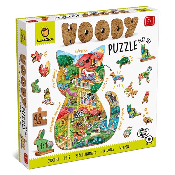 Puzzle de lemn - Animale de companie potrivit pentru copii 5 aniUn puzzle din lemn în forma de pisic&259; plasat&259; într-o gr&259;din&259; colorat&259; Puzzle-ul include 48 de piese &537;i 12 piese în forma unor anim&259;lu&539;e dr&259;g&259;la&537;e pe care copiii le pot a&537;eza pe suporturi &537;i se pot juca cu ele Acest joc încurajeaz&259; logica &537;i dezvolt&259; con&537;tientizarea vizual&259; &537;i 