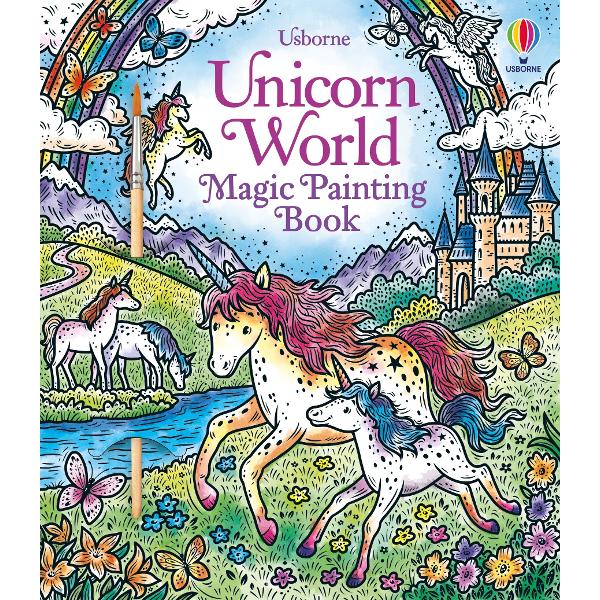 Discover an enchanted land full of unicorns frolicking with fairies butterflies and mermaids amid magical gardens palaces and pools Simply brush water over the black and white designs to reveal captivating colours