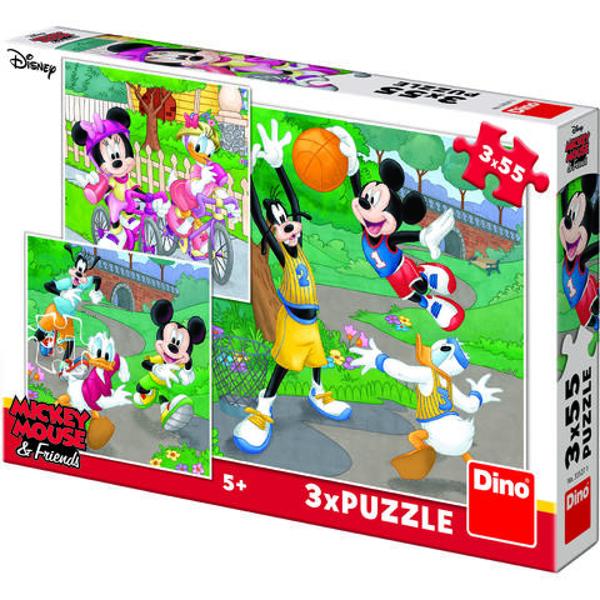 Vino in Clubul lui Mickey MouseCaracteristicicombina corect piesele ce alcatuiesc cele 3 puzzle-uri din set fiecare puzzle contine 55 piesecontribuie la dezvoltarea indemanarii a imaginatiei si a dexteritatiipiesele  de puzzle sunt realizate din carton rezistent si non-toxicDimensiunea ambalajului 274 x 19 x 42 cm Dimensiunea 