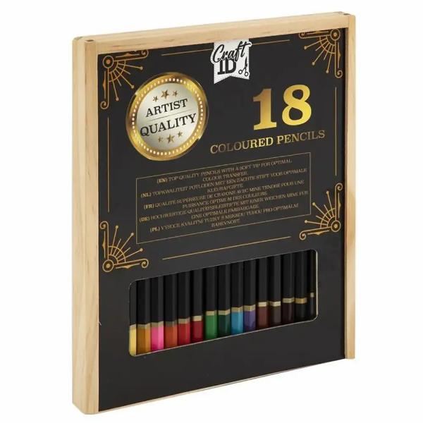 Set 18 creioane colorate Creative Craft in cutie de lemn