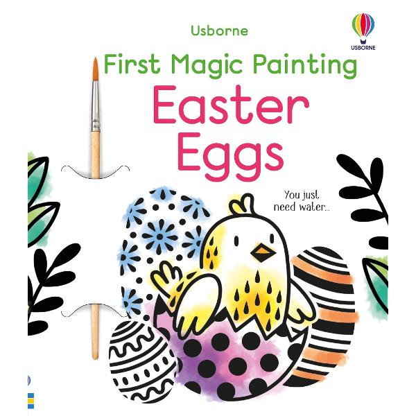 Filled with simple black-and white images of decorative eggs with bunnies chicks and other Eastery friends Just use the brush provided to sweep water over the designs and watch as spring colours magically appear Great for keeping little ones busy and helping with brush control skills Simply tuck the waterproof back flap under each page as its painted to stop water from seeping through to the rest of the book