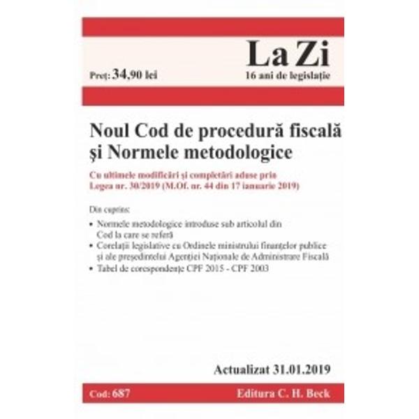 Normele metodologice de aplicare a Codului de procedur&259; fiscal&259; constau în Ordine ale Ministerului Finan&539;elor Publice Agen&539;iei Na&539;ionale de Administrare Fiscal&259; &537;i ale altor autorit&259;&539;i cu abilit&259;&539;i în domeniu ce au ca atribu&539;ii elaborarea de acte normative pentru aplicarea unitar&259; a legisla&539;iei fiscale &537;i procesual fiscale pe m&259;sura identific&259;rii 