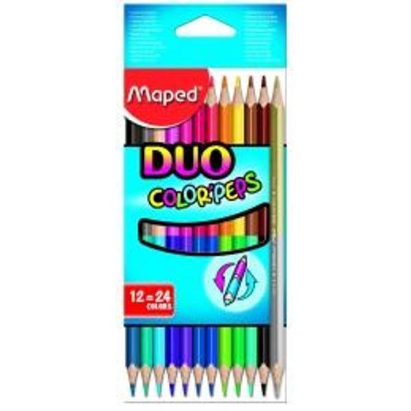     creioane colorate Maped 12bucset DUO 24culori    corp triunghiular pentru scriere confortabila
