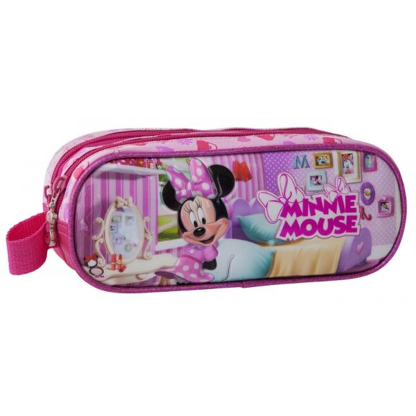 Penar Disney Minnie cu 2 compartimente imprimeu cu personajul Minnie confectionat din satin si PVC dimensiune 23x9x7 cm