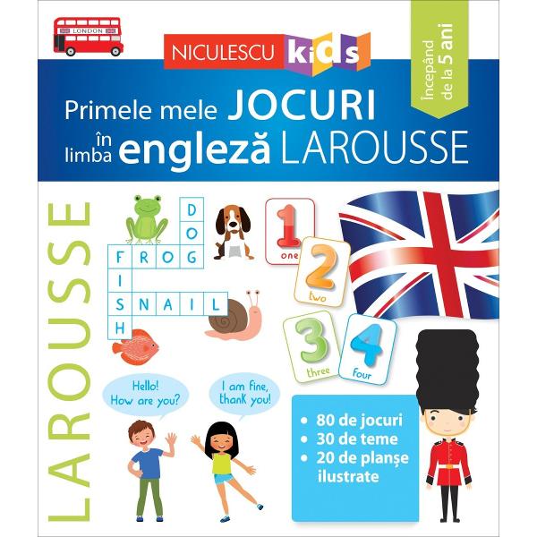 Prin intermediul acestei c&259;r&355;i copiii vor fi ini&355;ia&355;i în înv&259;&355;area limbii engleze cu ajutorul celor 80 de jocuri concepute special pentru a asigura o asimilare în mod ludic &351;i eficient a cuno&351;tin&355;elor noi • 80 de jocuri pentru a înv&259;&355;a &351;i a în&355;elege no&355;iunile fundamentale ale limbii 