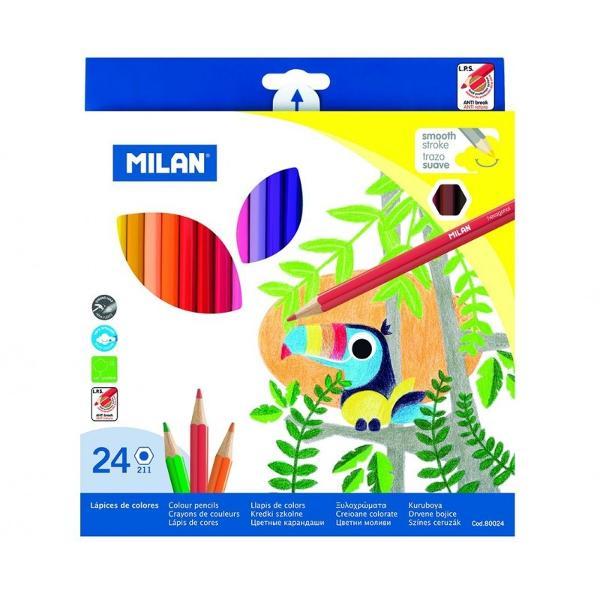 Creion color 24 culori Milan; nu con&539;in lemn din p&259;durile tropicale;24 culori corp hexagonal