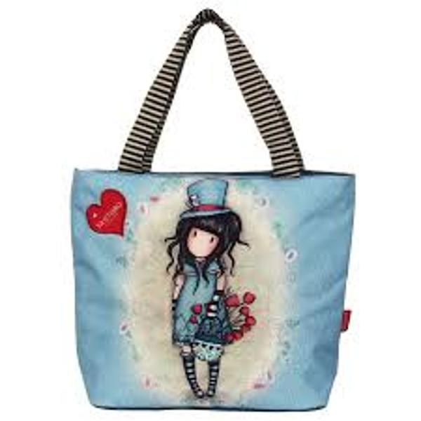 Gorjuss The Hatter Lunch BagCarry your lunch with a touch of chic and take the adorably dreamlike style of Gorjuss with you wherever you go with this eye-catching handbag featuring the Hatter design The bag features the Hatter girl with long flowing deep black hair wearing a pastel blue polka dotted sailor dress and top hat with red ribbon detail and a note tucked into the hat 