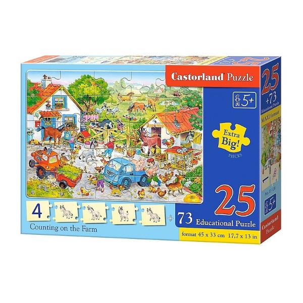 Seria de puzzle-uri educative de la Castorland este perfecta pentru copii mici Aceste produse au fost dezvoltate pentru a extinde capacitatile de asociere si inteligenta a copiilor Cu acest puzzle invatam sa numarm la ferma Dimensiunea puzzle-ului finit este de 45 x 33 cm 
