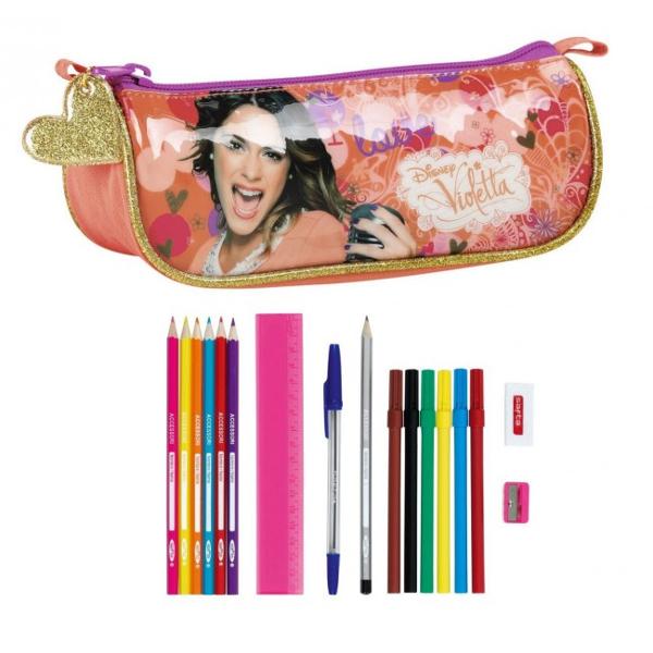 Penar echipat cu 17 piese Violetta LovePenarul Violetta Love are un compartiment si este echipat cu 17 piese instrumente de scrisContinut 6 markere 6 creioane colorate1 rigla un creion HB un pix radieraascutitoarep stylecolor 