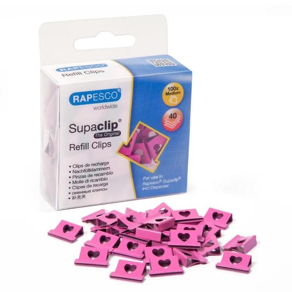 Clipsuri metalice Rapesco Supaclip 40 coli inima roz 100 bucatiset
