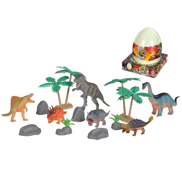Caracteristici  Diverse figurine dinozaur si accesorii incorporate intr-un ou urias de dinozaur Fiecare fan dino se va bucura de un astfel de set oul gigant straluceste in intuneric Contine 6 dinozauri si 8 accesorii Varsta recomandata 3 ani  Inaltime 