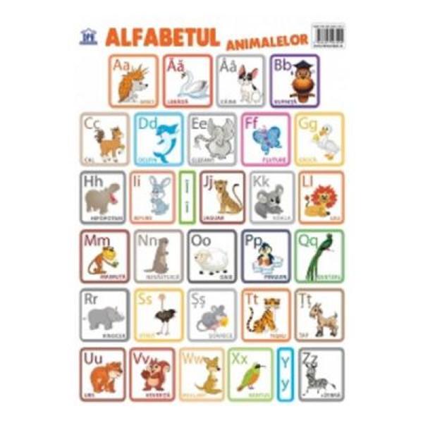 Plansa necartonata si plastifiata cu ajutorul careia copiii vor invata alfabetul intr-un mod distractiv recunoscand animalele din imagini