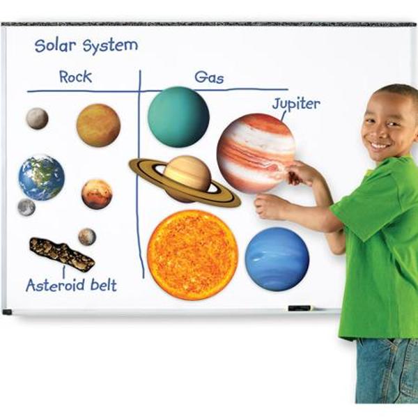 Tabla din sala de clasa va prinde viata prin stiinta Magneti de toate culorile detaliati real capteaza atentia elevilor cu privire la conceptele sistemului solar Setul include 8 planete Pluto planeta micuta Soarele Luna centura asteroidala si ghid de activitate Cel mai mare Soarele masoara 25 cm in diametru
