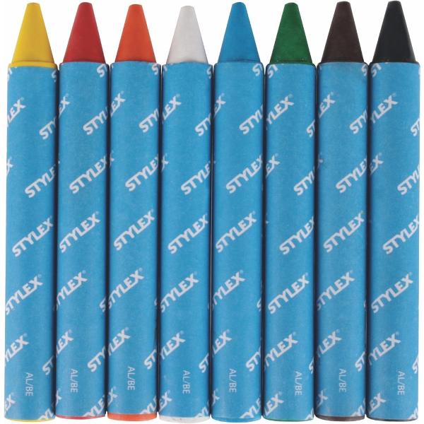 Creioane cerate 8 culoriset Ambalare 8 creioane cerate invelite in hartie cutie de carton Produs de STYLEX-Germania