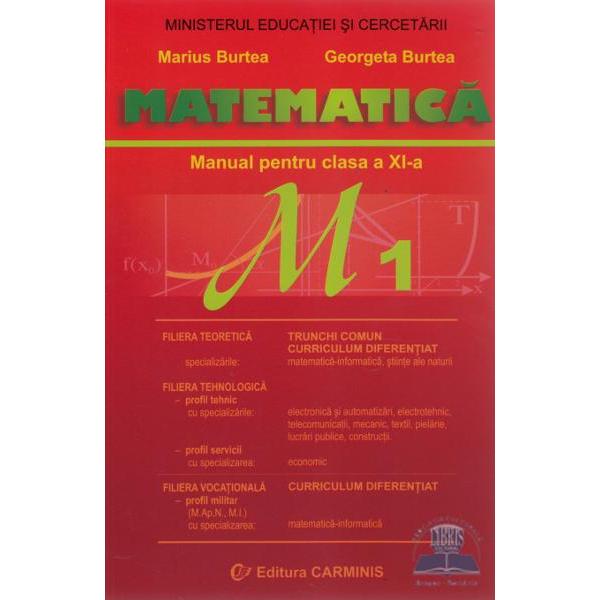 Matematica Clasa a XI-a  este o culegere de exercitii si probleme elaborata pe baza noului curriculum scolar pentru clasa a XI-a de tipul M1 si M2 si este in deplina concordanta cu manualul de matematica pentru clasa a XI-a elaborat de aceiasi autoriLucrarea este alcatuita din doua parti I Elemente de algebra liniara II Elemente de analiza matematicaPrima parte cuprinde exercitii si probleme de algebra structurate pe urmatoarele capitole din programa scolara Permutari Matrice 