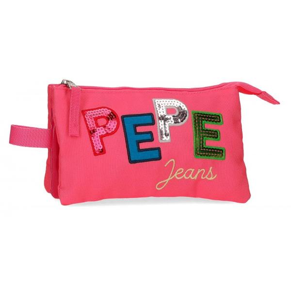 Penar cu 3 compartimente Pepe Jeans Kim roz - dimensiuni 22x15x5 cm culoare roz material poliester 2 fermoare