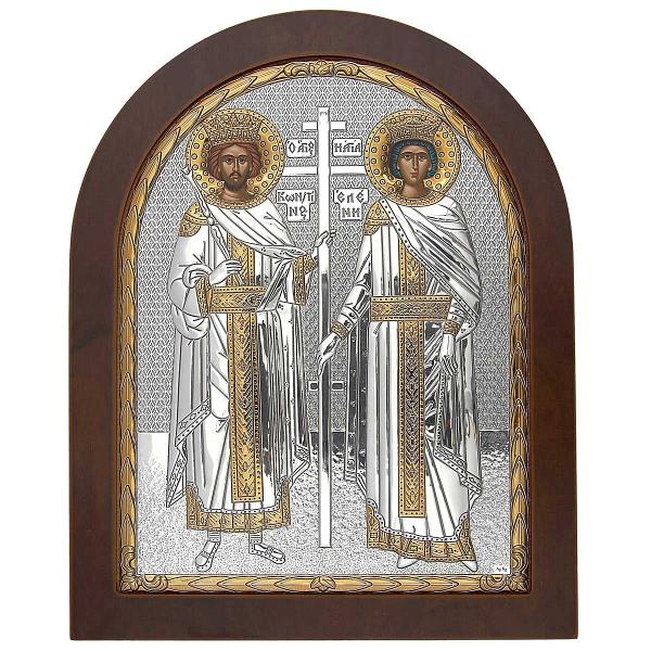 Icoana de Argint Sfintii Imparati Constantin si ElenaEste ambalata intr-o cutie de cadouFabricata si binecuvantata in Grecia
