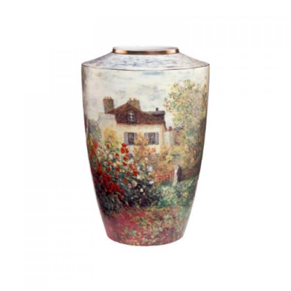 Vaza are inaltimea de 18 cm si reprezinta o reproducere a picturii The atist house a celebrului pictor Jean Claude Monet Materiale portelan foita de aur