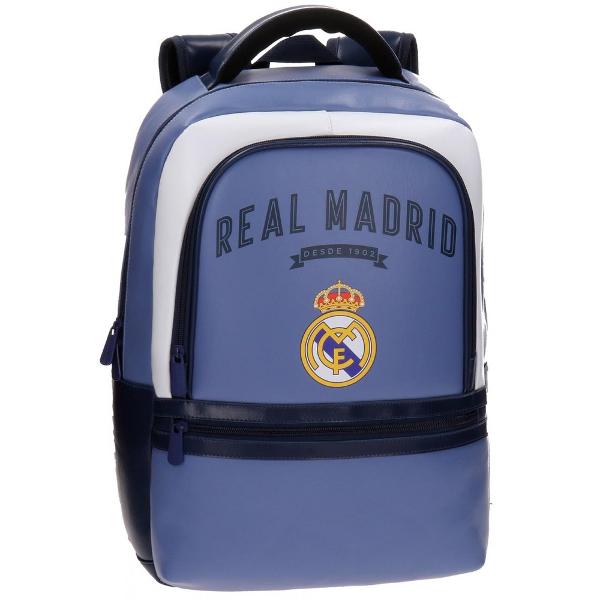 Rucsac adaptabil 44 cm comp laptop Strokes Real Madrid - 1 compartiment dimensiune 31x44x15 cm bretele ajustabile compartiment special pentru laptop material piele ecologica  poliester culoare mov & alb maner superior Rucsac scoala  Rucsac laptop cu licenta Real Madrid colectia Real Madrid Strokes recomandat pentru baieti si adolescenti Rucsac laptop are un compartiment principal capitonat pentru a transporta un laptop pana la 15 inch