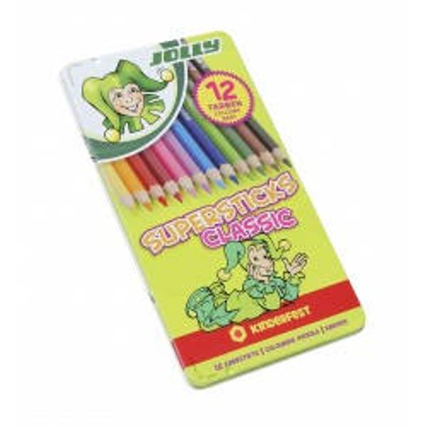 Creioane colorate Jolly- set 12 culori ambalate in cutie metalicaFabricat in Gemania