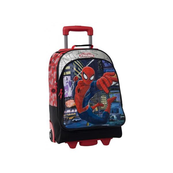 Troler scoala Marvel Spiderman are 1 compartiment 1 buzunar exterior imprimeu cu personajul Spiderman confectionat din poliester si PVC maner fix  maner telescopicTroler cu licenta Marvel Spiderman este recomandat pentru copii