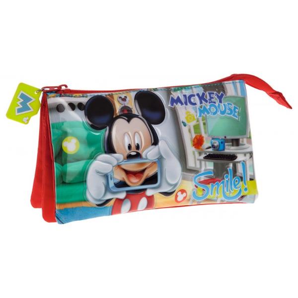 Penar 23 cm 3 compartimente Mickey Smile - dimensiune 22x12x5 cm material microfibra  PVC 3 compartimente culoare rosu & albastru cu imprimeu personaj Mickey MouseSpecificatiip classchtitle stylewidth 140px; 