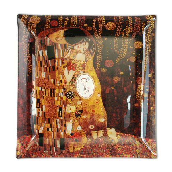 Platou p&259;trat din sticl&259; imprimat cu reproduceri dupa picturi ale unuia dintre cei mai cunoscuti pictori austrieci Gustav KlimtDimensiuni platou 25x25cmMaterial sticla